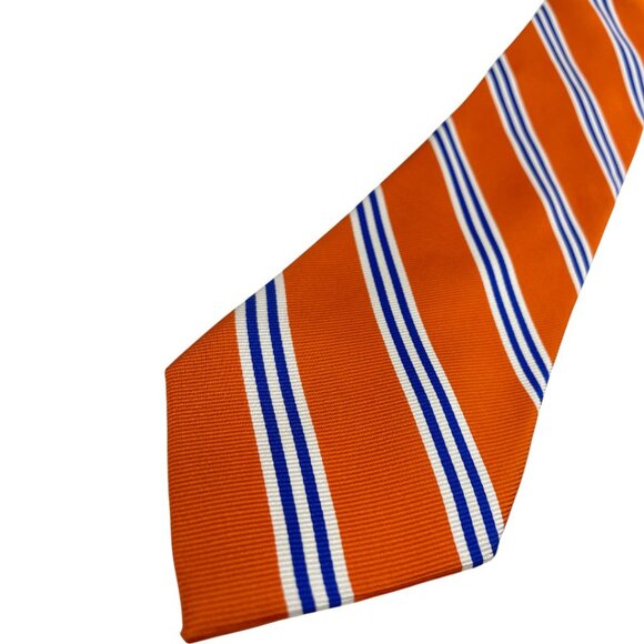 Chaps Vintage Tie 100% Silk Striped Repp Regimental Orange Blue - Picture 1 of 6